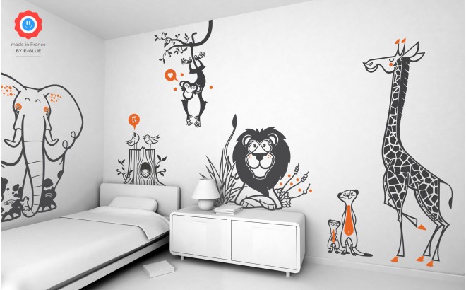 Savannah Wall Decals with lovely Jungle Animals for Nursery Kids Room