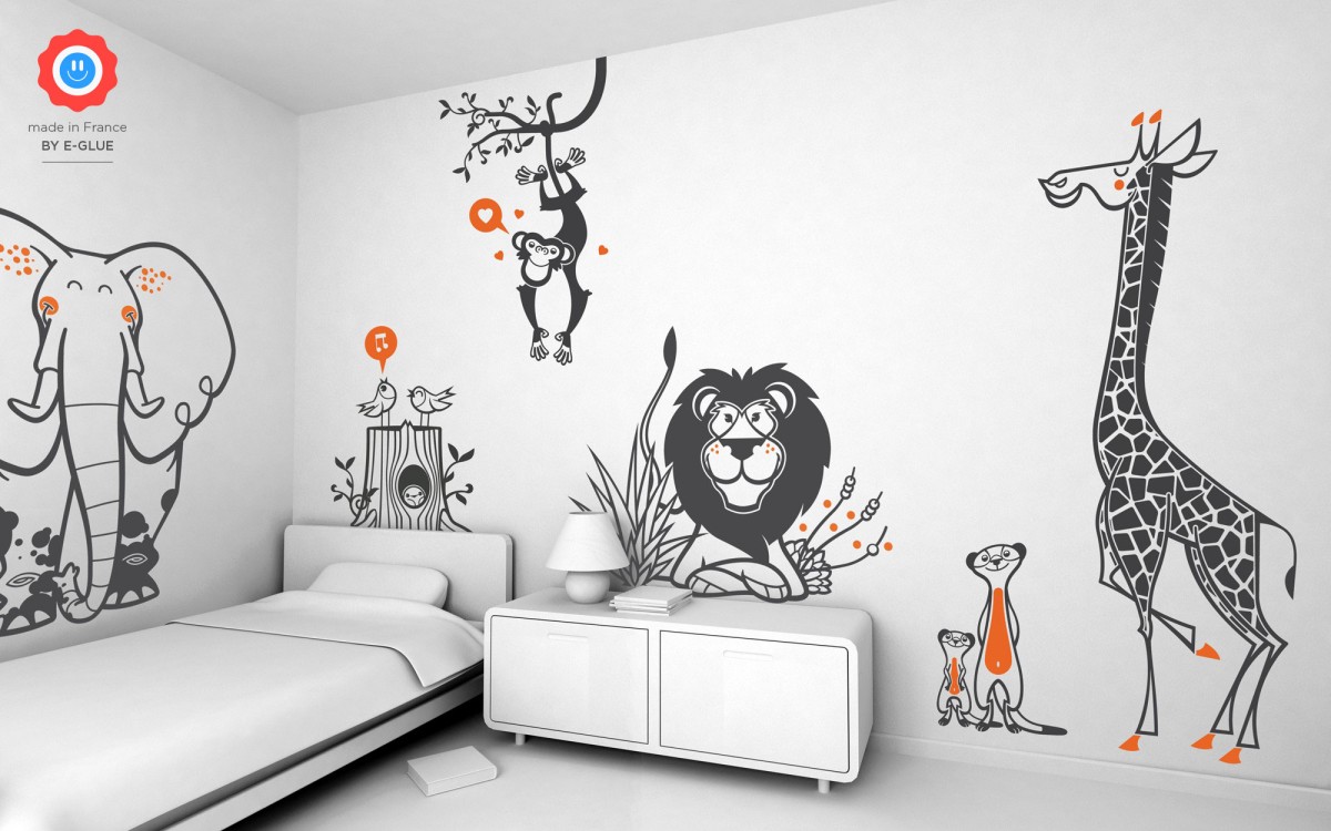 Sticker Mural Lion E-Glue sur le Thème de la Savane, pour une Déco