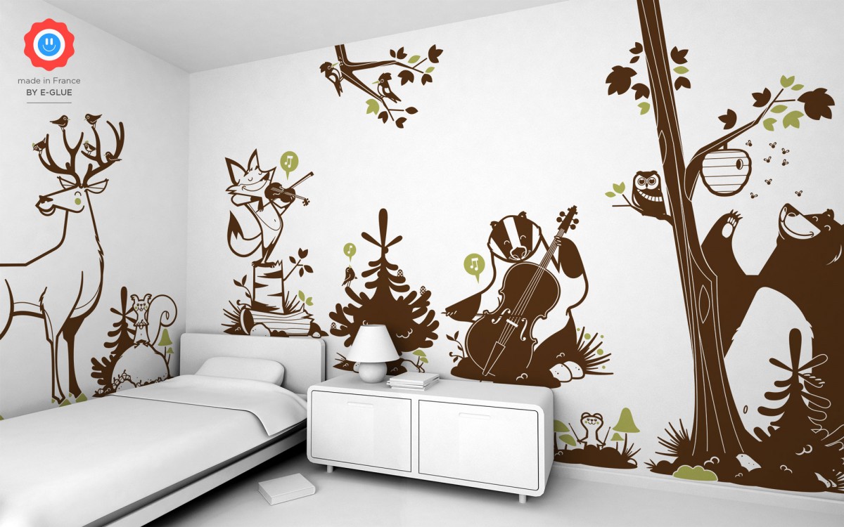 Deer Wall Decals Forest Animals Theme Baby Kids Wall Decals E-Glue  Children Room Wall Decor
