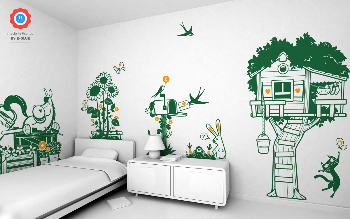 cat & butterfly kids wall decals