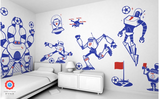 Stickers Enfant Football et Robots pour une Déco Murale de Chambre Garçon