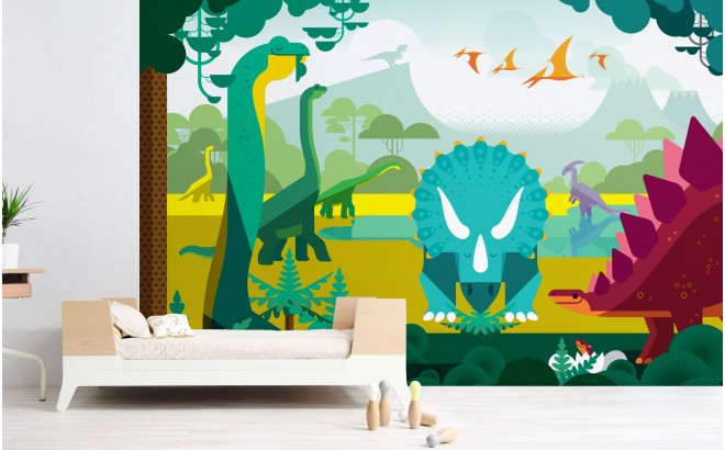 Toile enfant 'Dinosaure' vert - 40x30 cm - [A0721]