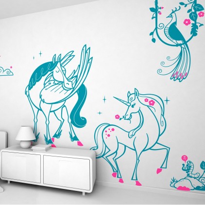 Unicorn Wall Sticker with Cloud and Stars Wall Decal Stickers Fantasy Girls  Bedroom Wall Art Cute Nursery