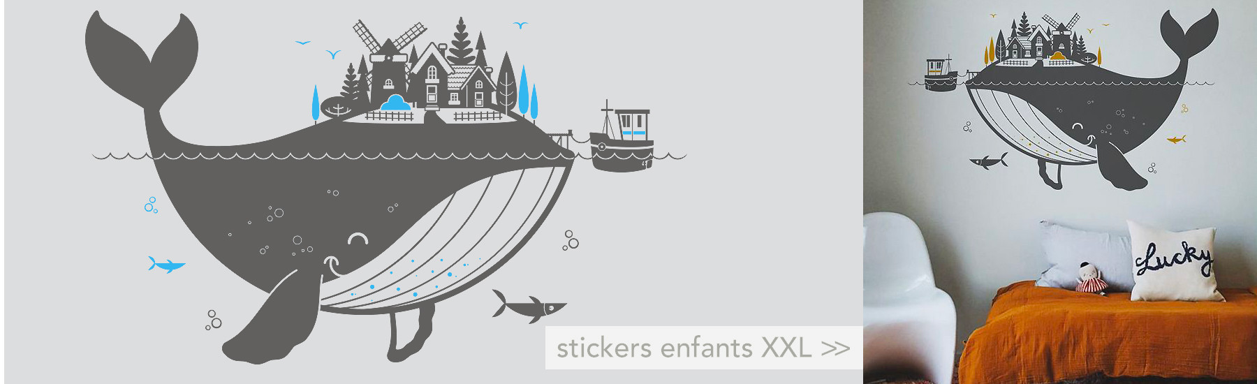 stickers enfant baleine XXL, décoration murale chambre bébé