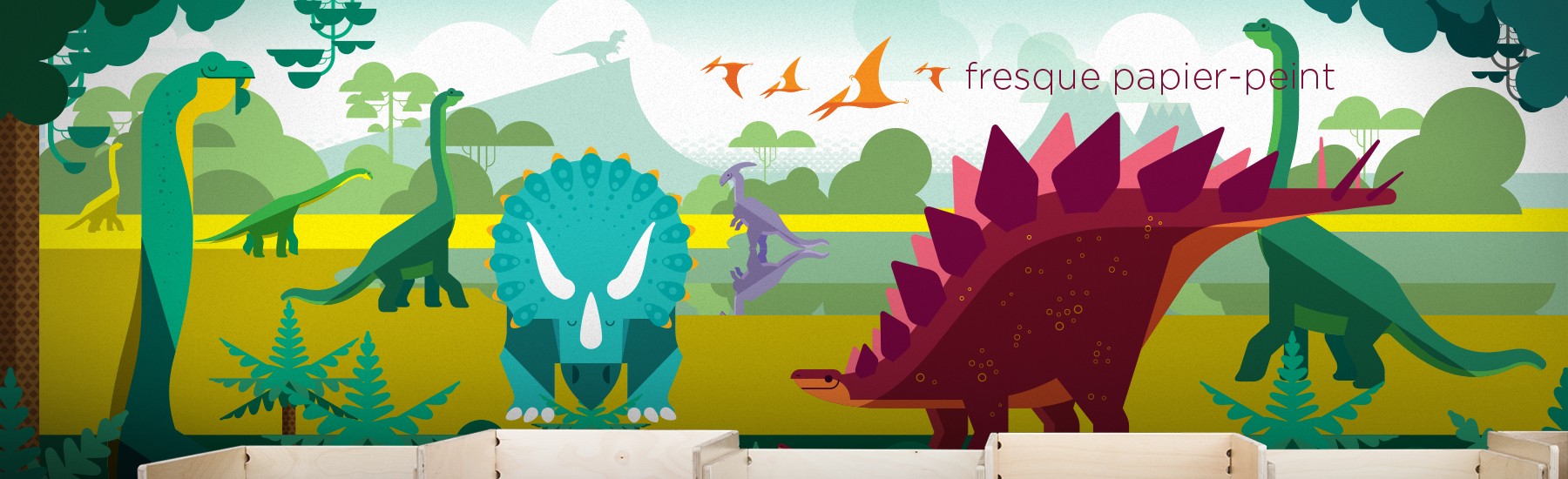 papier peint dinosaure, poster XXL enfant dinosaures par E-Glue Design