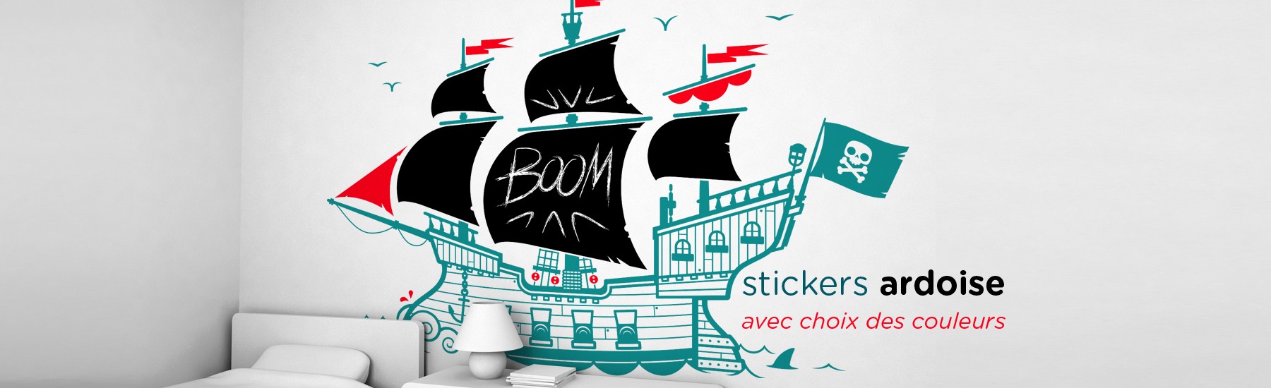 stickers enfant ardoise Bateau Pirate par E-Glue Design
